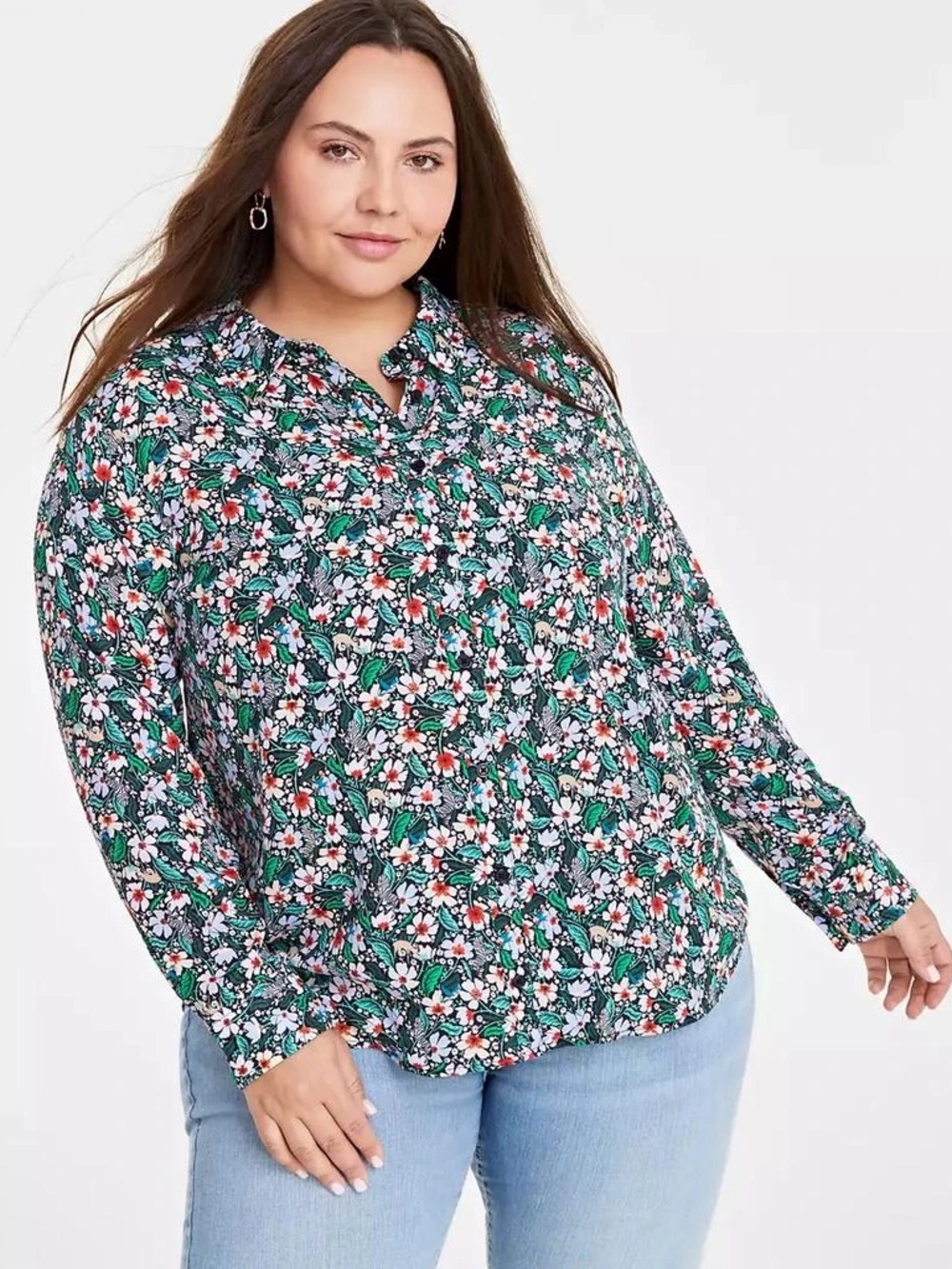 On 34th Floral Button Down Long Sleeve Top